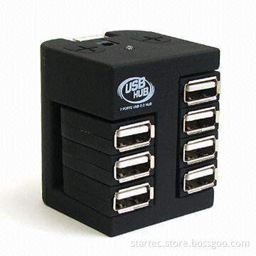 Rubber-coated Housing 7-port USB Hub, Supports Plug-and-play Function